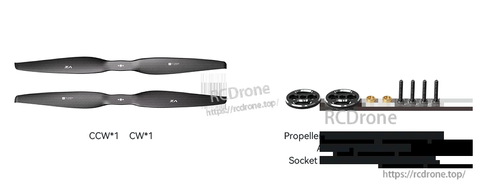 T-Motor VZ22x7.4 carbon fiber composite VTOL propeller set with CW/CCW blades and mounting hardware