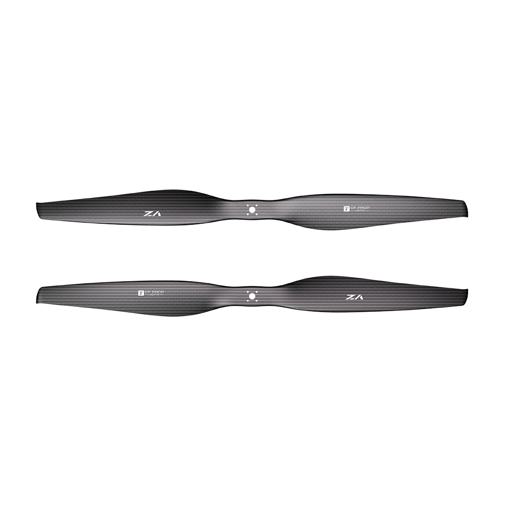 Pair of T-Motor VZ27x11 matte carbon fiber propellers with flange-mount hub and pre-drilled center holes