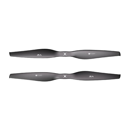 Pair of T-Motor VZ27x11 matte carbon fiber propellers with flange-mount hub and pre-drilled center holes