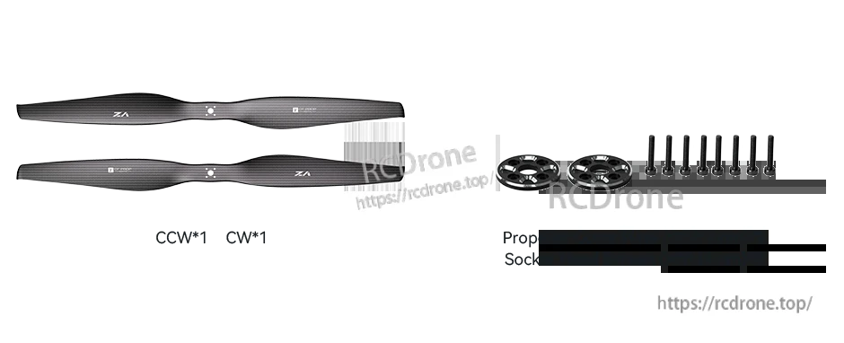 T-Motor VZ27x11 27x11 carbon fiber propellers (CW and CCW) with cover plates and M3x18 screws