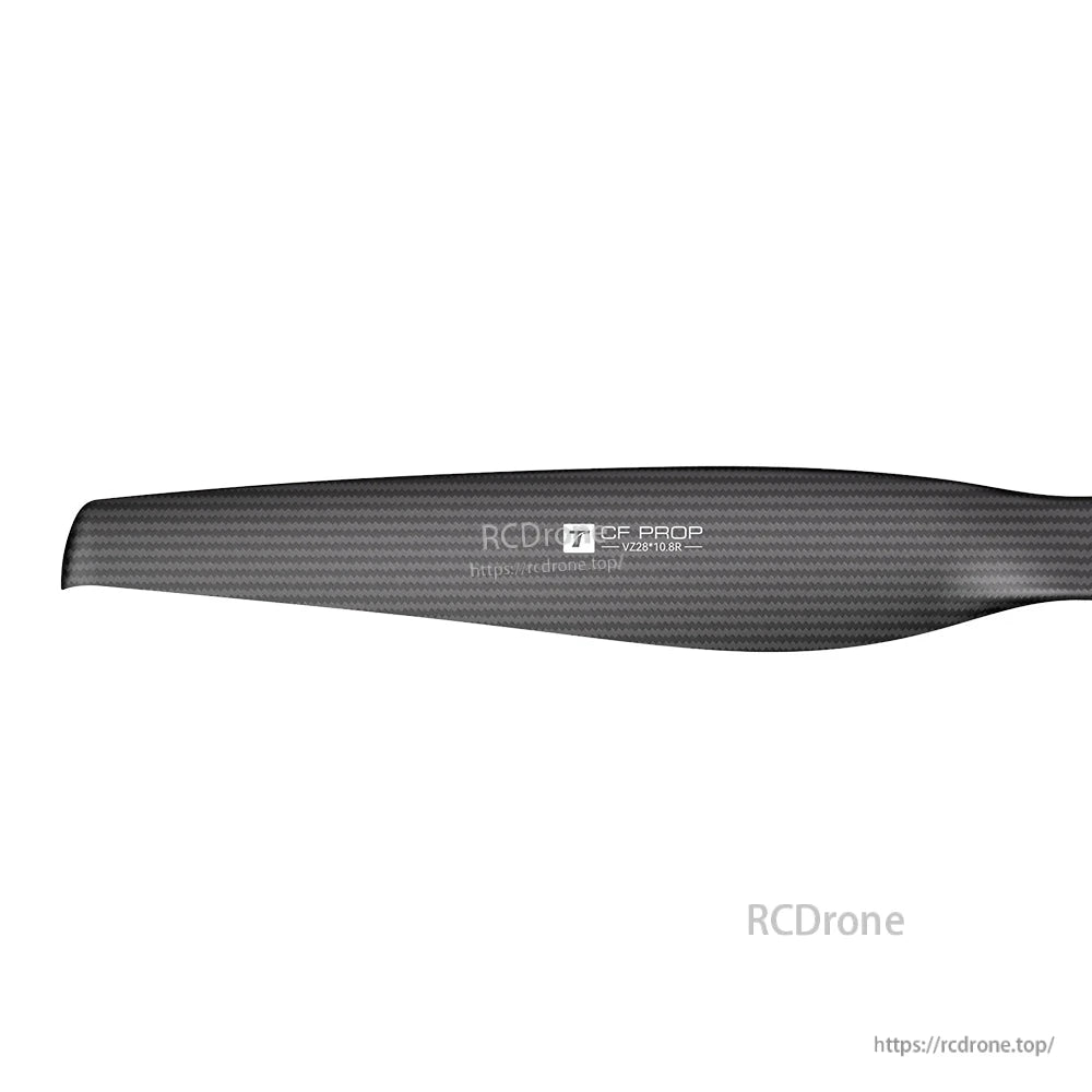 T-Motor VZ28x10.8 28in VTOL Propeller, Close-up of T-Motor VZ28x10.8 VTOL propeller blade with carbon fiber weave and VZ28*10.8R marking
