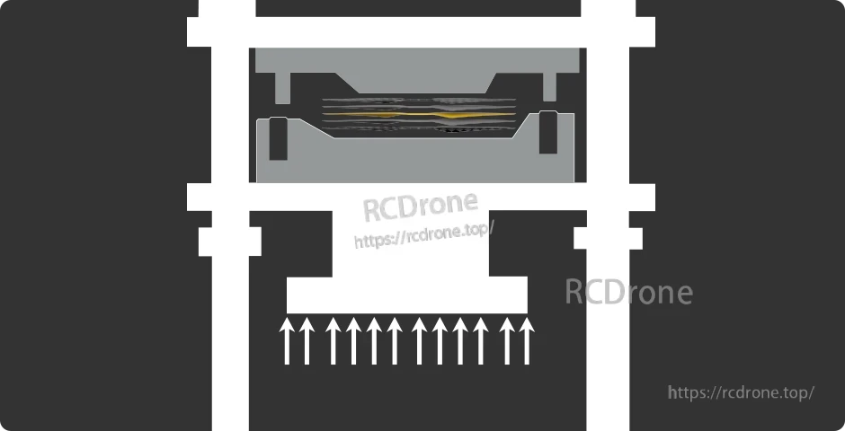 T-Motor VZ28x10.8 28in VTOL Propeller, Cross-section diagram of a T-Motor VZ28x10.8 VTOL propeller blade profile with upward airflow arrows