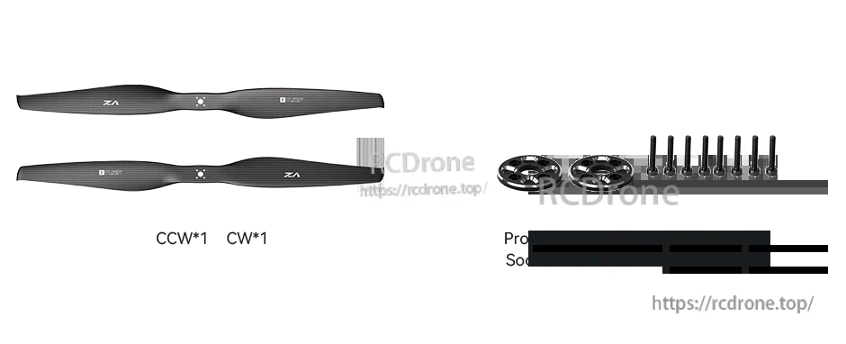 T-Motor VZ28x10.8 28in VTOL propeller set with CW and CCW blades, two cover plates, and mounting screws