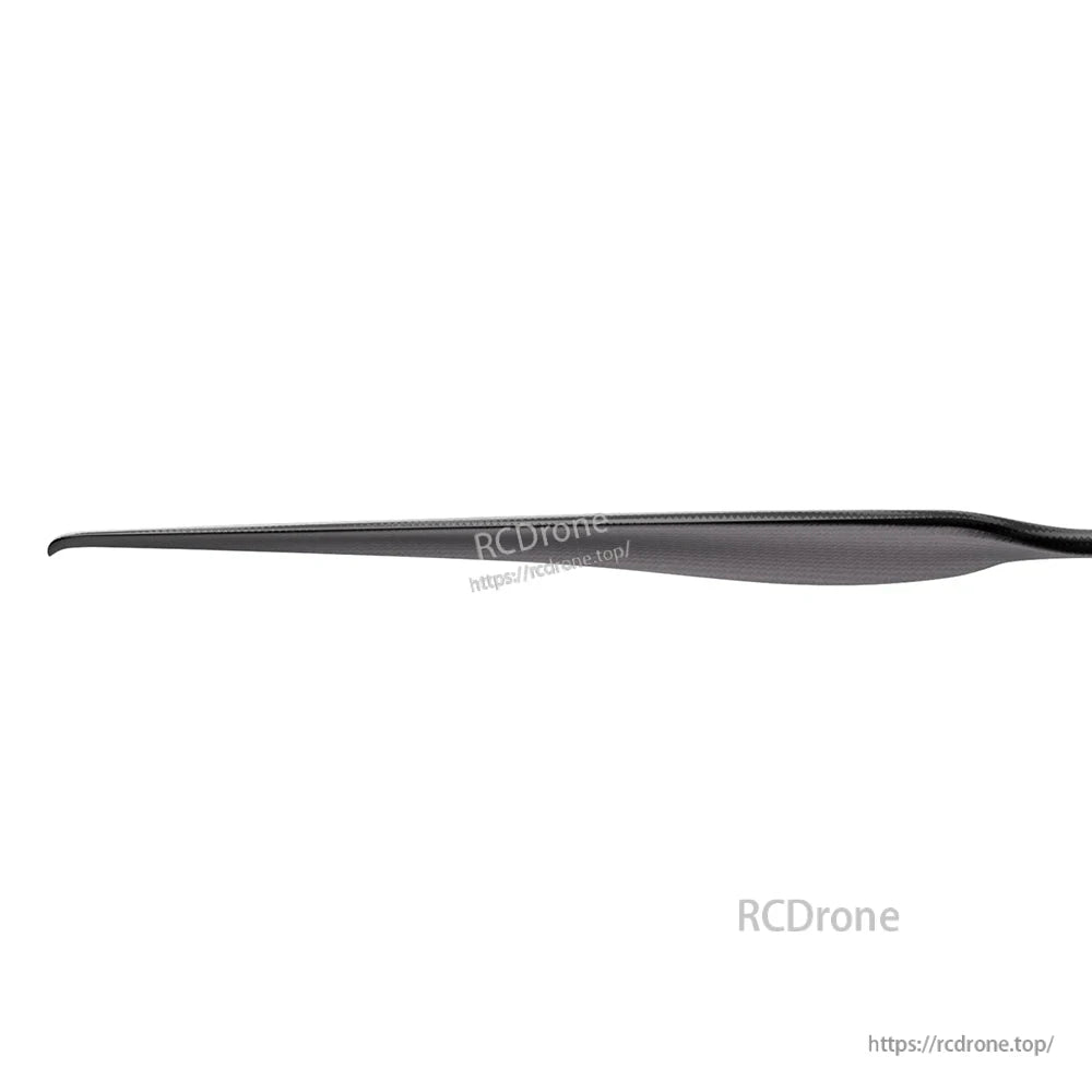 Side profile of a matte carbon 32-inch VTOL propeller blade with a slim airfoil shape