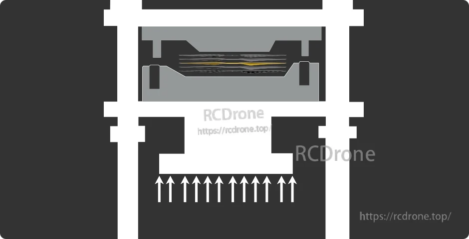Cross-section diagram of a T-Motor VZ32x12 carbon VTOL propeller hub and blade with upward airflow arrows