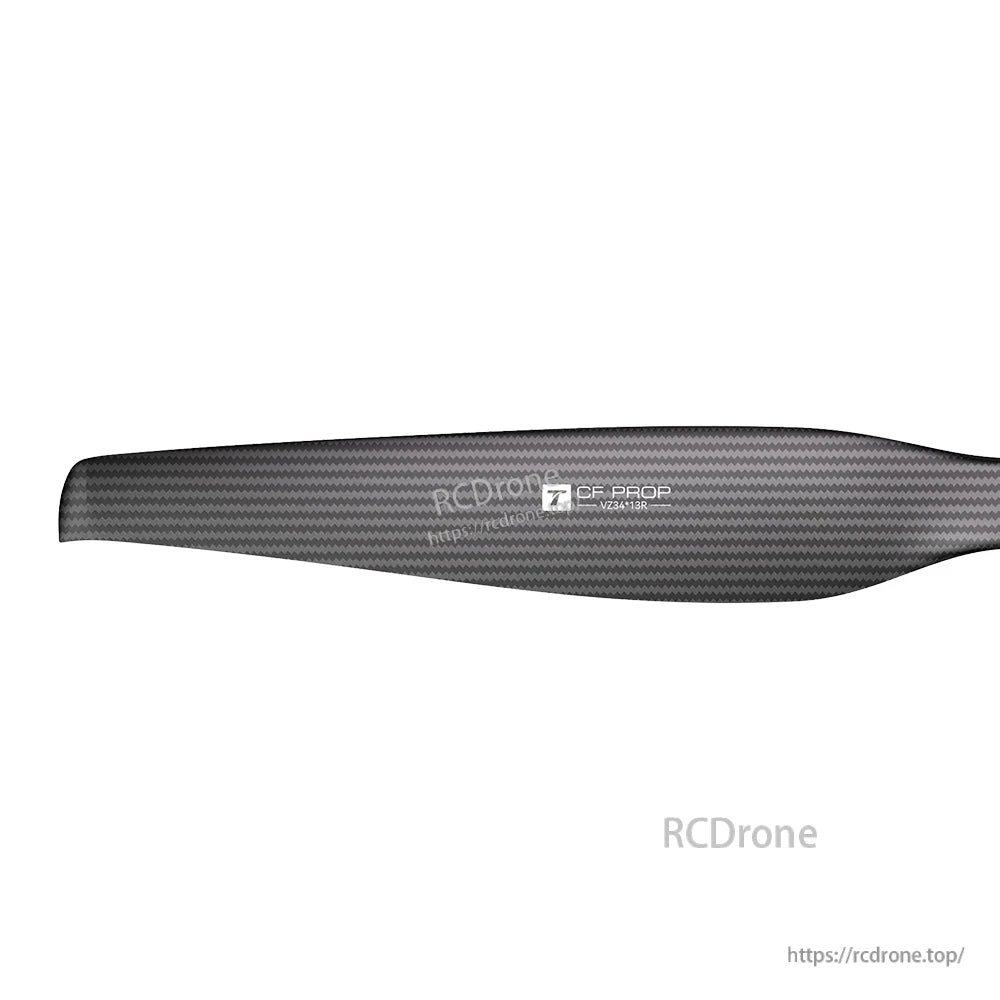 T-Motor VZ34x13R matte carbon fiber VTOL propeller blade with woven finish and center label