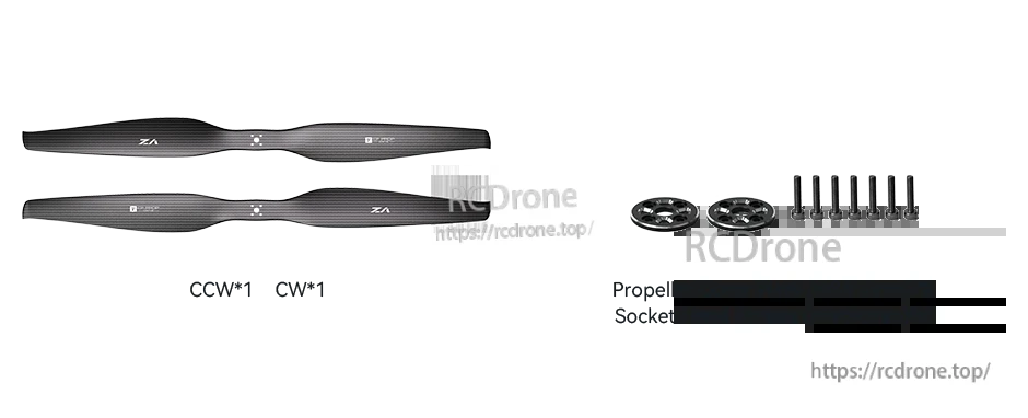 T-Motor VZ34x13 carbon fiber VTOL propellers (CW and CCW) with two cover plates and M4×20 screws