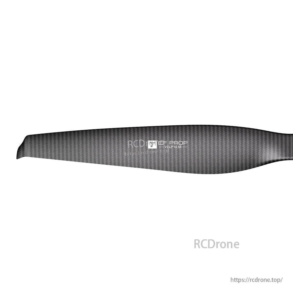 Close-up of carbon fiber T-Motor VZ42x16.5 VTOL propeller blade with CF PROP VZ42*16.5R marking