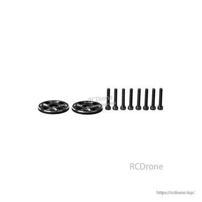 Two black T-Motor VZ42x16.5 VTOL propeller mounting plates with eight hex screws on a white background