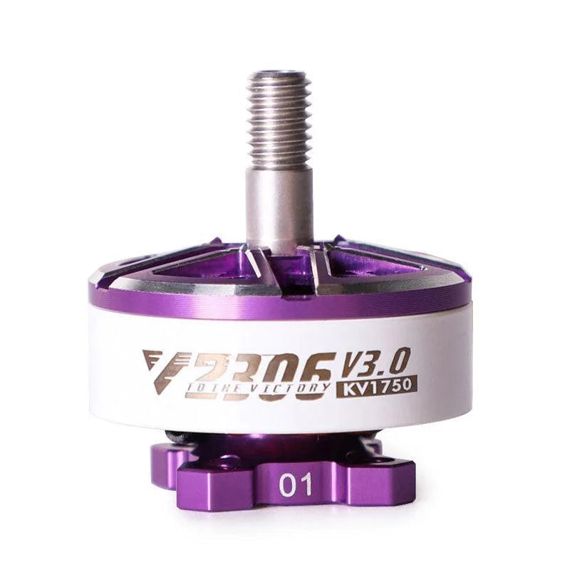 T-Motor F20 II V3.0 KV1750 brushless FPV drone motor in purple and silver with threaded shaft