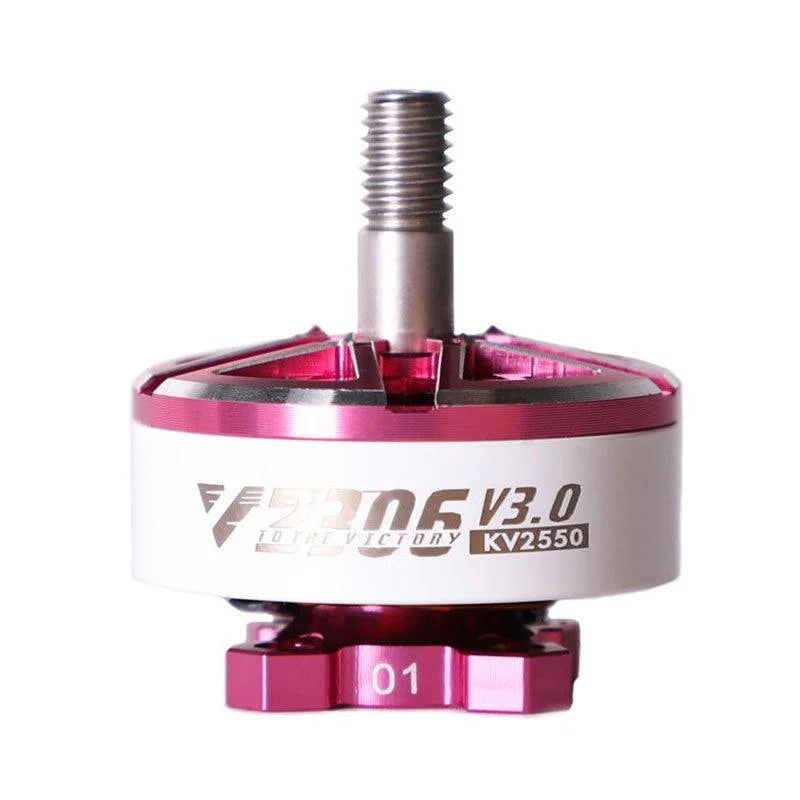 T-Motor F40 Pro V3.0 KV2550 brushless drone motor with pink anodized top and threaded shaft