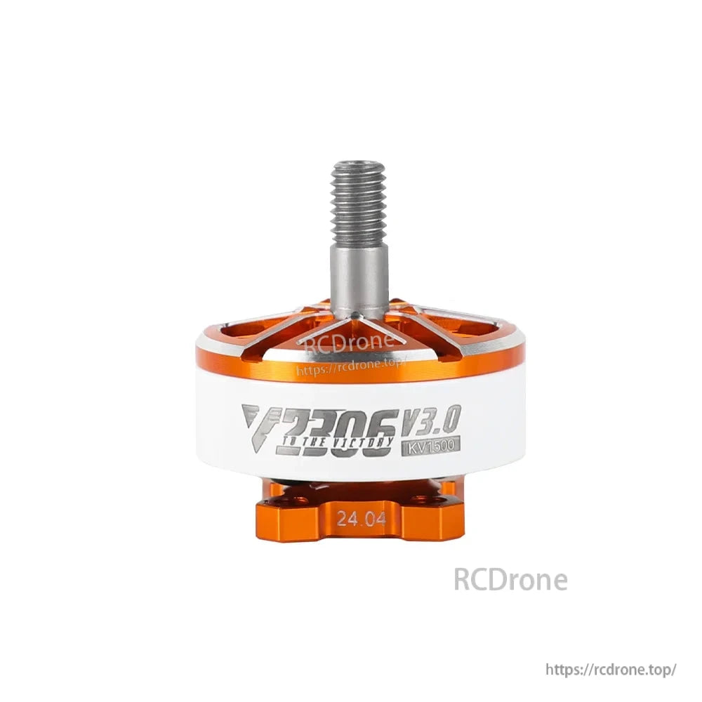 T-Motor F60 Pro V3.0 KV1500 brushless drone motor in orange and white with threaded shaft