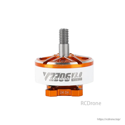 T-Motor F60 Pro V3.0 KV1500 brushless drone motor in orange and white with threaded shaft
