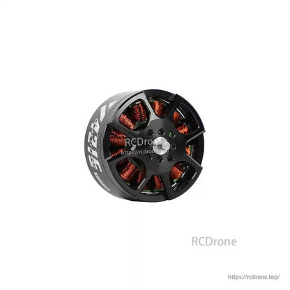 T-Motor brushless outrunner drone motor with black housing and exposed copper windings, front view