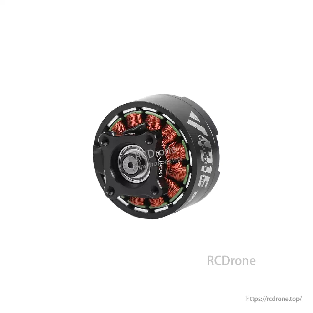 T-Motor brushless drone motor with black housing, exposed copper windings, and center mounting hub