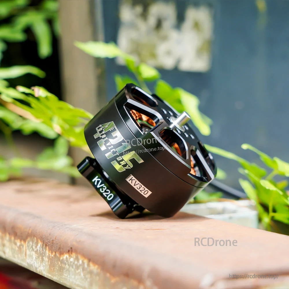 T-Motor F90 KV320 brushless drone motor with black metal housing, exposed copper windings and shaft