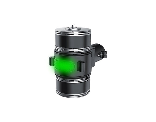 T-Motor cylindrical brushless motor with black housing, silver vent rings, and side mounting clamp
