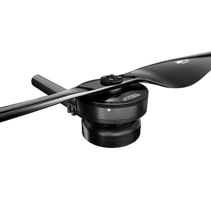 T-Motor U10 II KV100 motor with carbon-fiber propeller mounted on the hub, close-up view