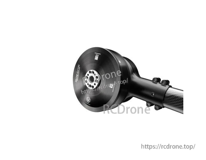 T-Motor brushless drone motor mounted on a carbon fiber arm with clamp-style bracket and central hub