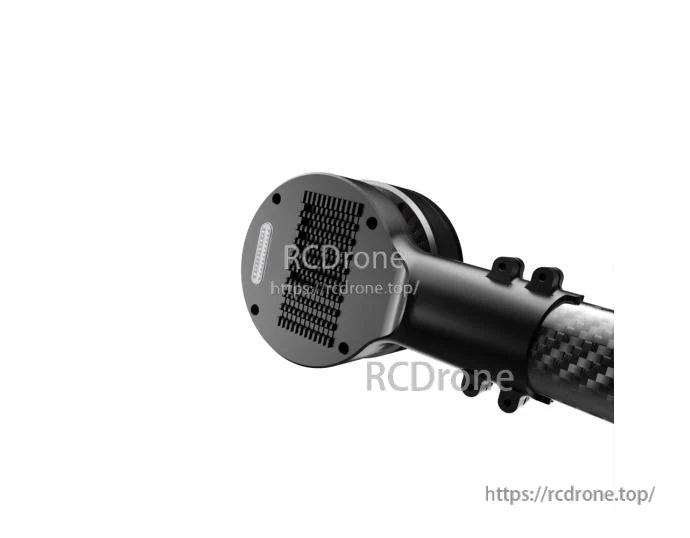 T-Motor mounted on a carbon fiber drone arm with a round end plate and clamp-style bracket hardware