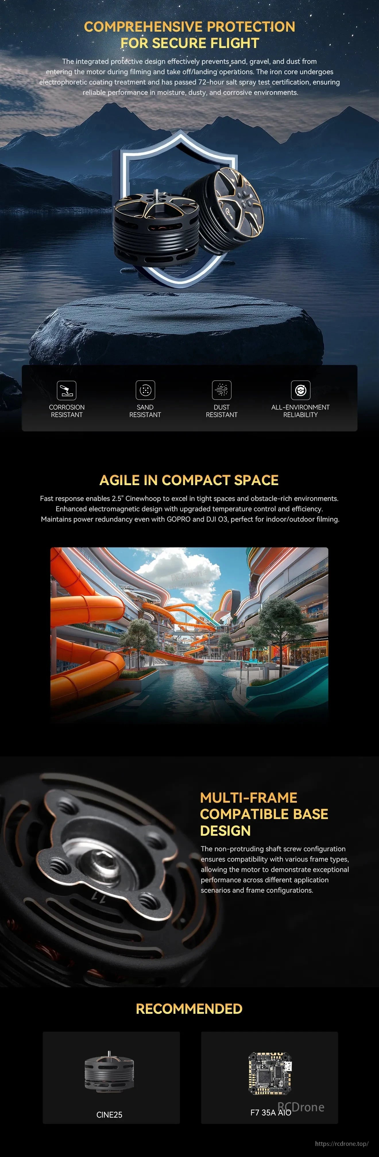 T-Motor black brushless drone motor with corrosion, sand, and dust resistant protection and multi-frame base design