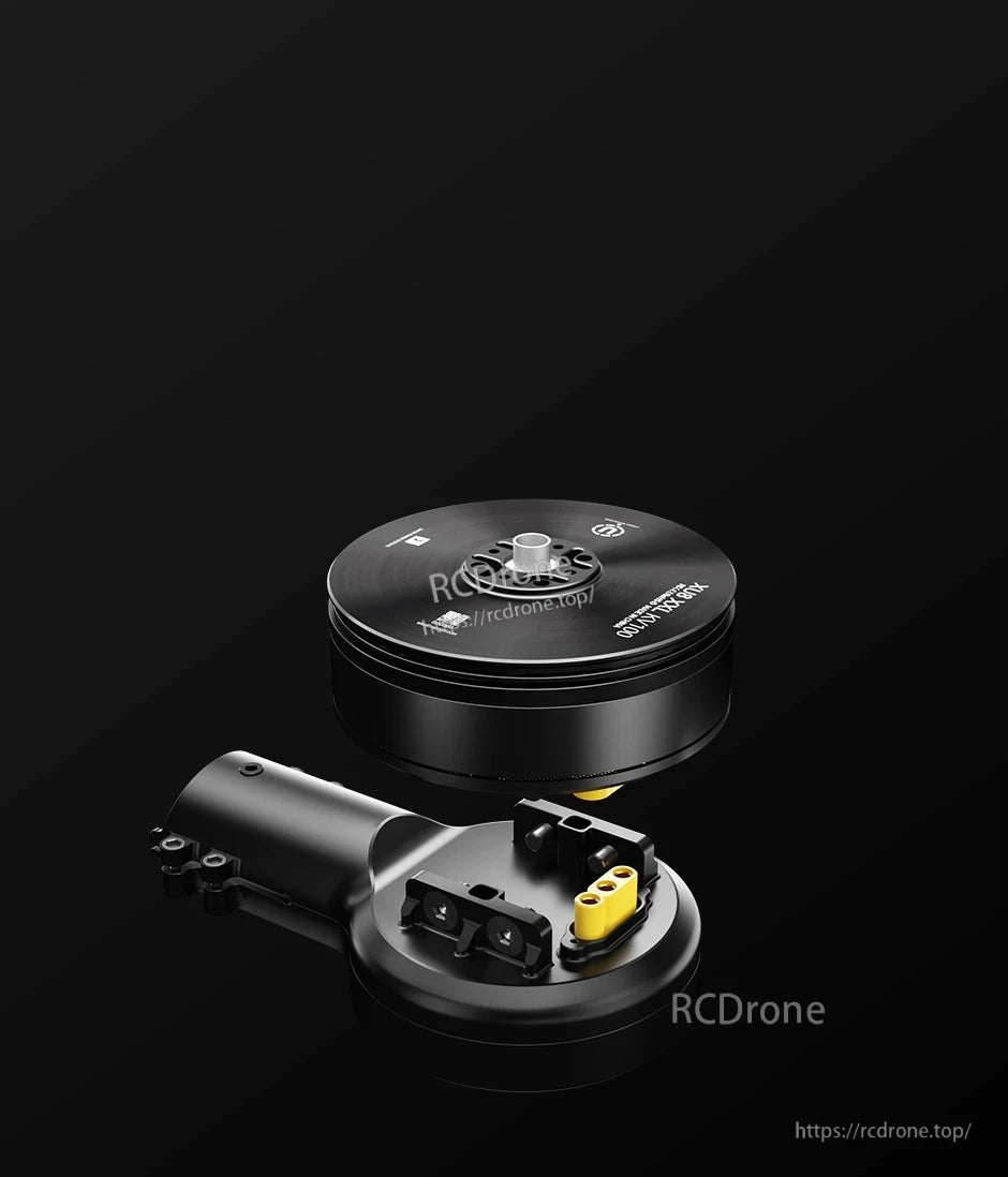 T-Motor black drone motor assembly with round top cap and exposed power connector module