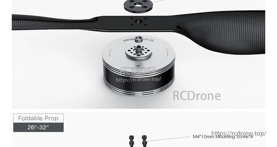 T-Motor brushless motor with foldable propeller and M4×10 mm mounting screws for 26–32 inch props
