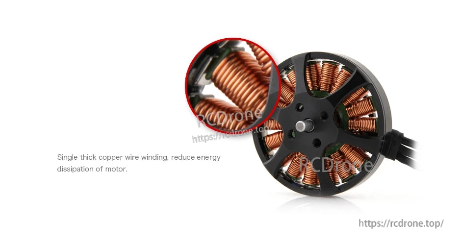 T-Motor brushless outrunner motor with thick copper windings and black housing, close-up of stator coils