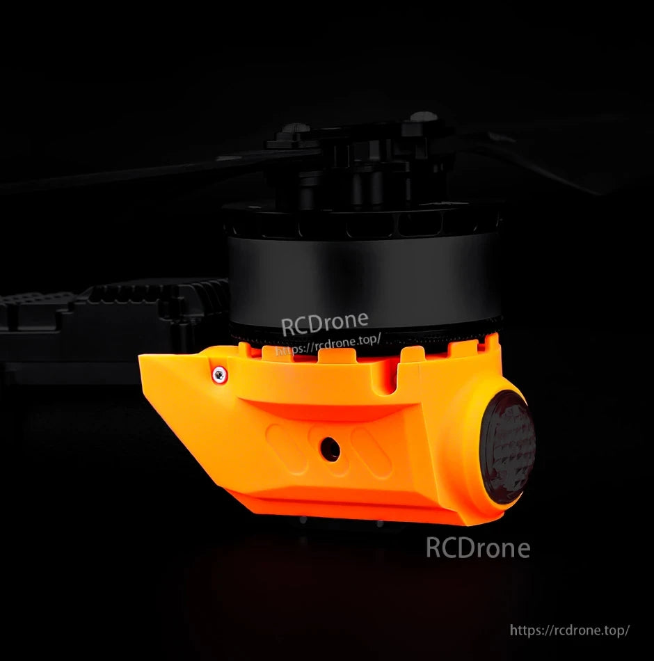 T-Motor drone-mounted orange protective pod with round front cover installed under the rotor assembly
