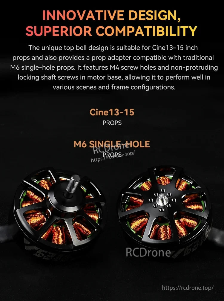 T-Motor brushless drone motor top bell with prop adapter for Cine13–15 props and M6 single-hole props