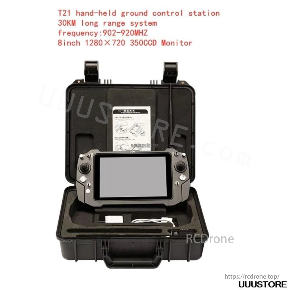محطة أرضية محمولة T21 FPV - 30KM الكل في واحد محمولة 8 بوصة IPS وصلة مزدوجة متكاملة P900 900MHZ نظام التحكم عن بعد نظام طويل المدى للطائرة بدون طيار