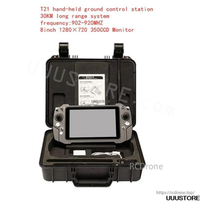 محطة أرضية محمولة T21 FPV - 30KM الكل في واحد محمولة 8 بوصة IPS وصلة مزدوجة متكاملة P900 900MHZ نظام التحكم عن بعد نظام طويل المدى للطائرة بدون طيار