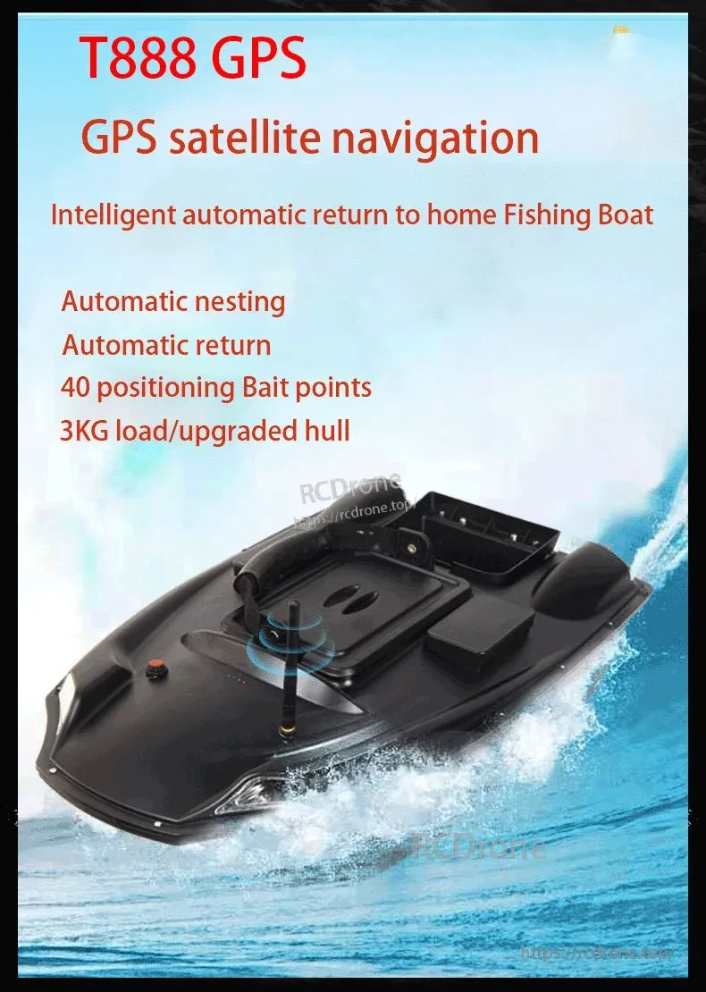T888 GPS RC Boat with auto return, 40 bait points, 3KG load