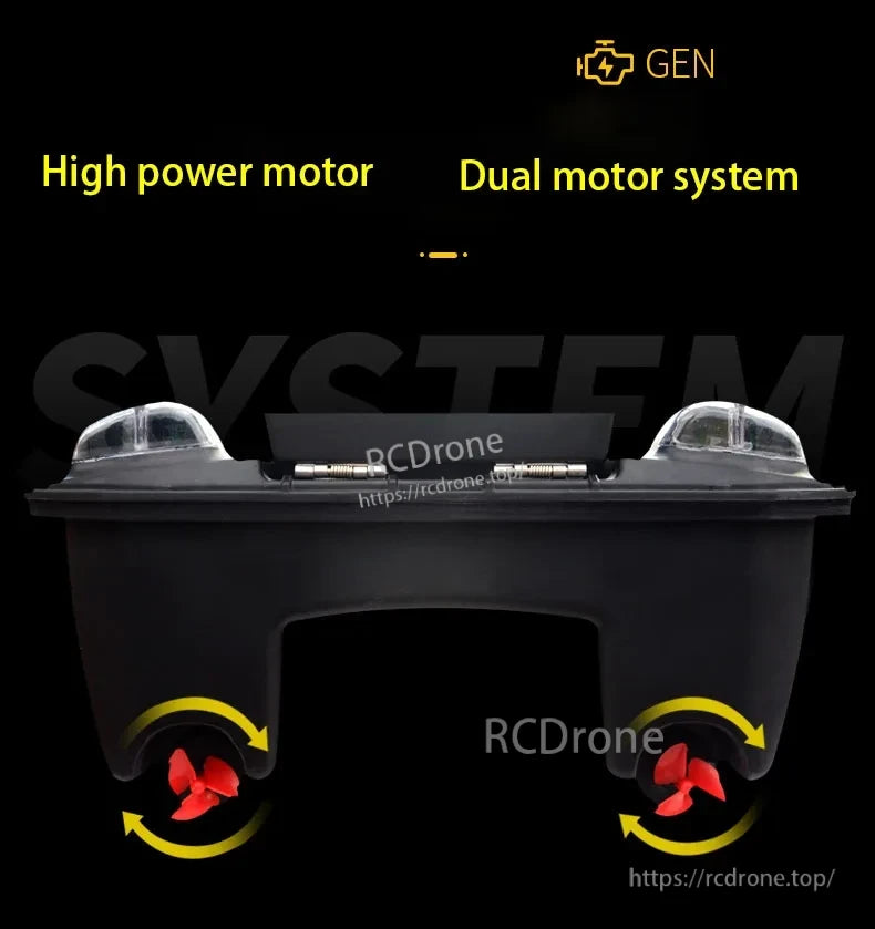 T888 GPS RC Boat, A GPS smart bait boat with navigation features, storage for up to 40 fishing spots, and remote control.