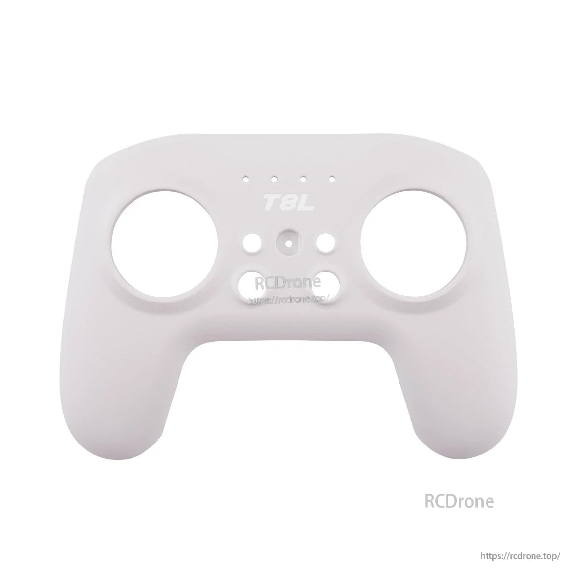 White front shell for T8L radio case with dual gimbal openings and control button holes
