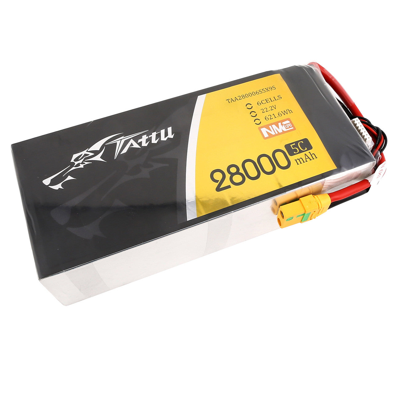 Tattu 28000mAh 6S 5C 22.2V NMC Lipo Battery, High-capacity Tattu 28Ah LiPo battery pack with XT90S plug for power-hungry devices.
