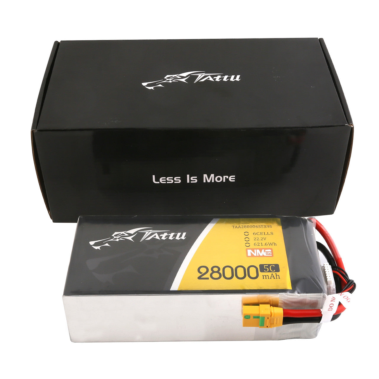 Tattu 28000mAh 6S 5C 22.2V NMC Lipo Battery, Battery pack with 28,000mAh capacity, 5C charging, and XT90S plug for demanding uses.