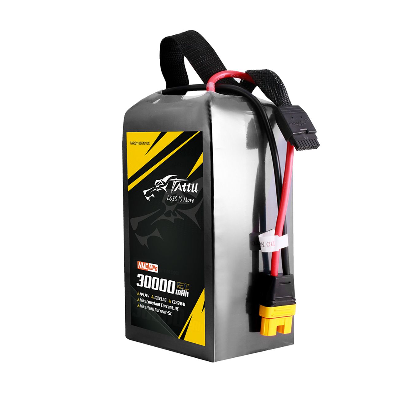 Tattu 44.4V 12S LiPo Battery, TATTU battery with specifications including voltage, capacity, and charging parameters.