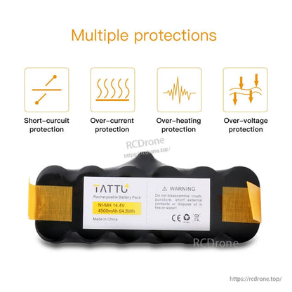 TATTU Ni-MH 14.4V 4500mAh rechargeable battery pack labeled 64.8Wh, for Roomba 500-900 replacement use