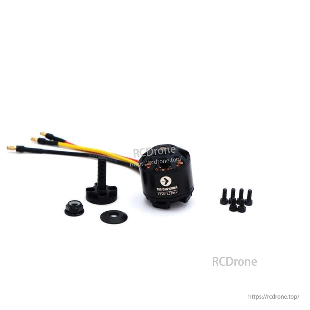 TBS Caipirinha 2 Replacement Motor with shaft hardware, mounting screws, and three connectors