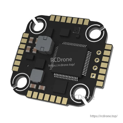 Flight controller underside showing central chip and gold edge pads