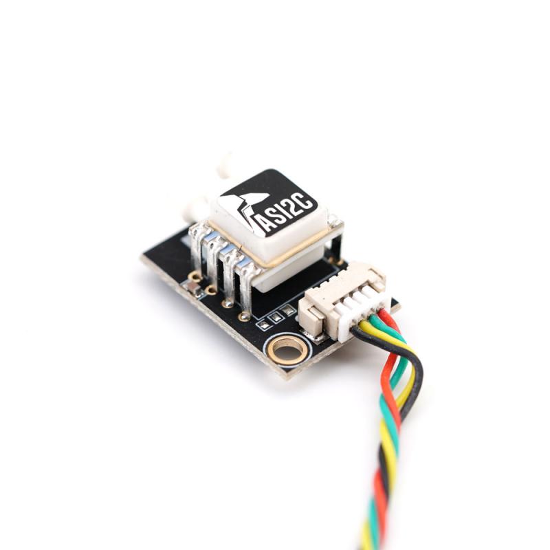 TBS ASI2C airspeed sensor circuit board close-up with labeled sensor module and wire connector