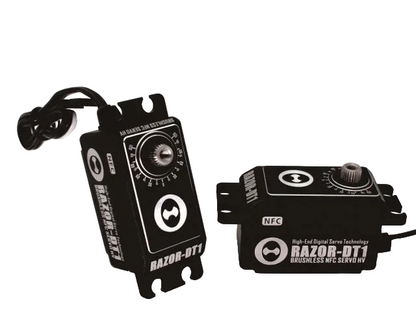 THETA Razor-DT1 low profile brushless tail servo with NFC label, metal output spline and lead wire