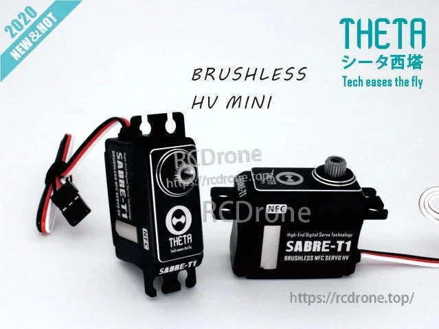 THETA T1 NFC HV Brushless Tail Servo, THETA SABRE-T1 brushless HV mini tail servo with NFC label, black case and 3-wire lead with connector