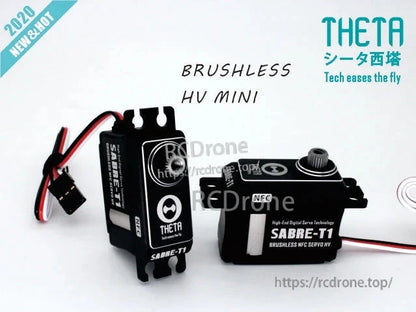 THETA T1 NFC HV Brushless Tail Servo, THETA SABRE-T1 brushless HV mini tail servo with NFC label, black case and 3-wire lead with connector