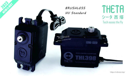 THETA THL398 brushless HV standard-size RC servo in black plastic case with metal output spline and lead wire