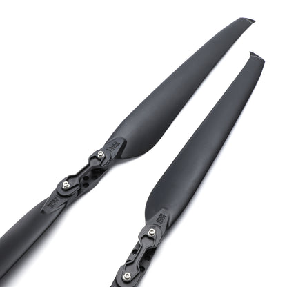 MAD TIPUP 24x8.0in Polymer Drone Folding Propeller, MAD TIPUP black polymer folding drone propeller blades with hinged hub and mounting screws