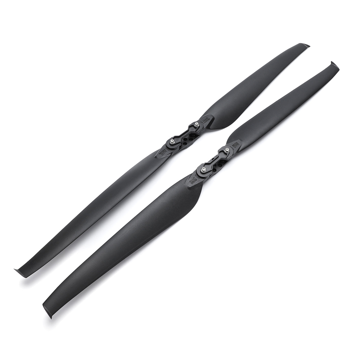 MAD TIPUP 24x8.0in Polymer Drone Folding Propeller, MAD TIPUP 24x8.0in polymer folding drone propeller set with two black blades and a central hinge hub