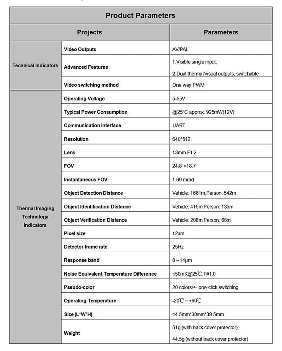 Tarot 640 Infrared Thermal Imaging Camera - 640x512 25HZ 13mm F1.2 12um 925mW 1.69mrad 1.6KM External Visible Light AV Dual Light Camera TL300M7 8 Tarot 640 Infrared Thermal Imaging Camera, AVIPAL 1 Visible single input; Technical Indicators Advanced Features 2 Dual thermalvisual