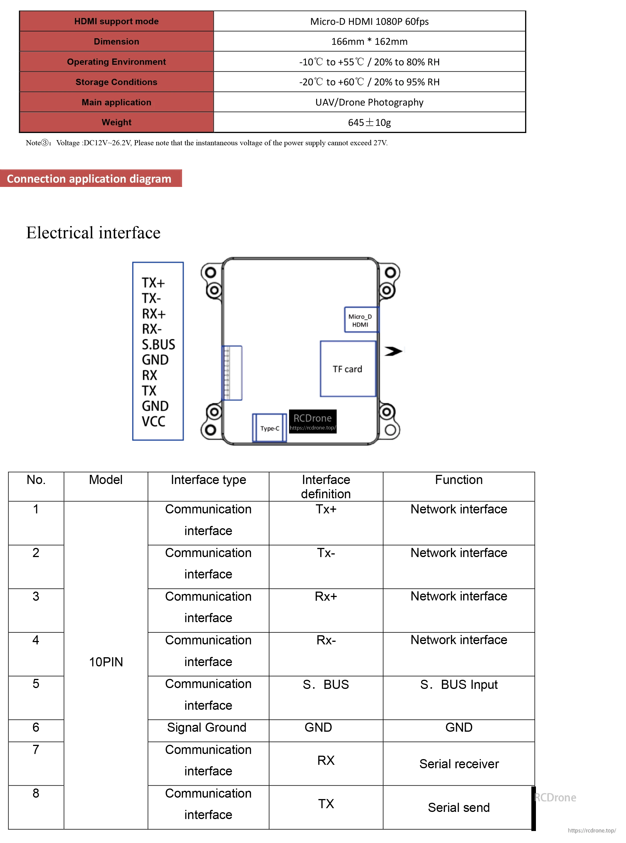 TOPOTEK DHU30 Gimbal Camera offers 1080P 60fps via HDMI, compact 166x162mm, 645g. Works -10°C to 55°C, stores -20°C to 60°C. Features TF card, Type-C for UAV/drone use.